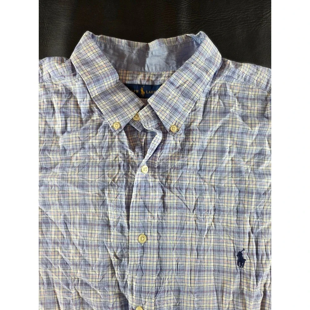 Polo Ralph Lauren Mens 2XLT Plaid Button Down Shirt Blue Purple Long Sleeve Tall